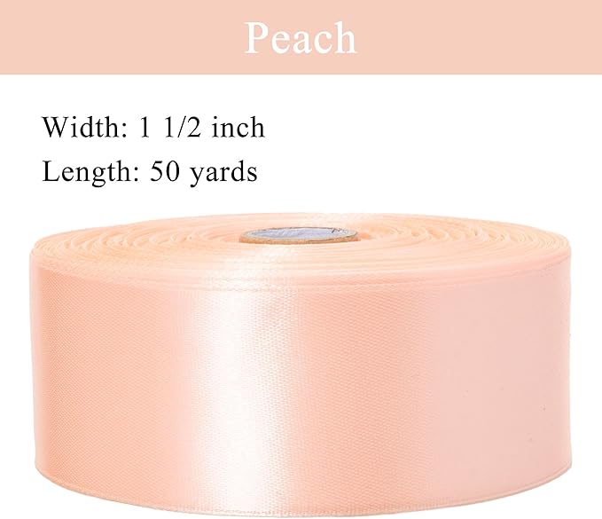 1 1/2 Inch Peach Solid Satin Ribbon, 50 Yards Craft Fabric Ribbon - Image 3