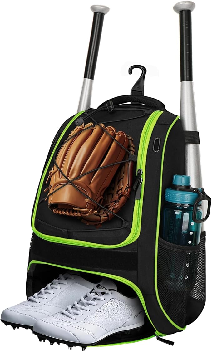 LARIPOP Youth Baseball Bag, Bat Backpack with Fence Hook & Separate Shoe Compartment, Waterproof Equipment Bag for Baseball, T-Ball & Softball