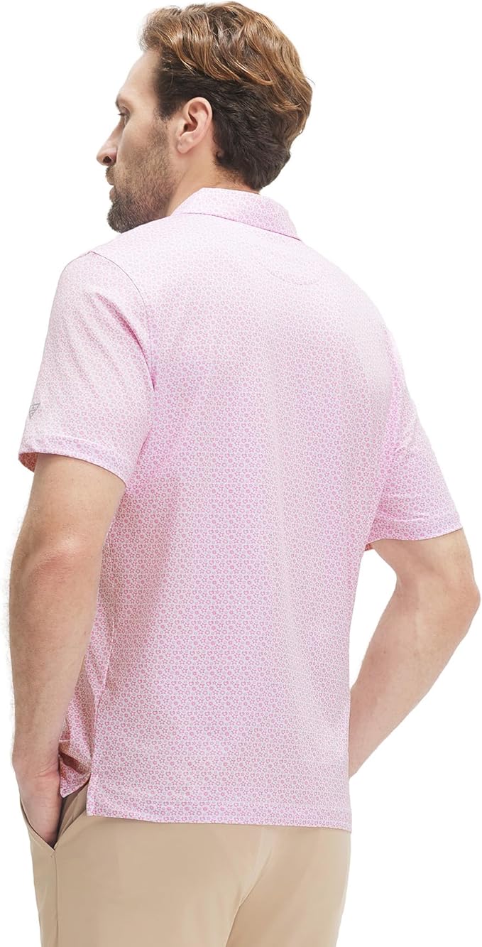 M MAELREG Mens Golf Shirt Short Sleeve Dry Fit Print Moisture Wicking Performance Patterns Collared Polo Shirt