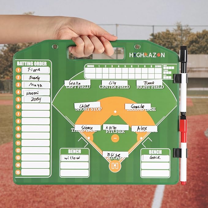 Magnetic Baseball Coach Clipboard, Dry Erase Lineup Board, Premium Tactical Baseball Coaching Board with 40 Lineup Cards, Dugout Display Softball Coaching Accessories - Green