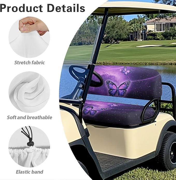 Suobstales Golf Cart Front and Rear Seat Cover Set for EZGO TXT RXV & Club Car DS 2 Passenger, Washable Bench Seat Covers Kit