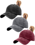 Womens Vintage Washed Distressed Baseball-Cap with Ponytail Hole Sport Golf Hat