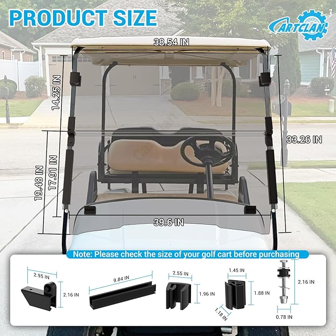 EZGO TXT Windshield, EZGO Windshield for Golf Cart Suitable for 1995-2013 EZGO TXT Model, PC UV Resistant, Foldable Golf Cart Windshield Replacement with Windshield Clips