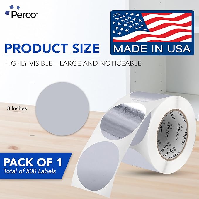 Perco Silver 3-Inch Round Circle Dot Sticker Labels - Image 2