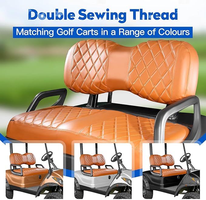 NOKINS Golf Cart Diamond Seat Covers Kit, Fit for Yamaha Drive/Drive 2 OEM Standard Front Seat Cushion, Golf Cart Vinyl Seat Cover, No Nails Required (All Brown)