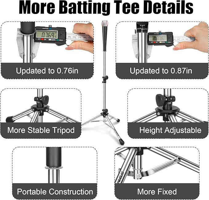 Baseball Tee Batting Tee Softball Tee Portable Travel Hitting Tee,Easy Adjustable Height,Stable Tripod Stand