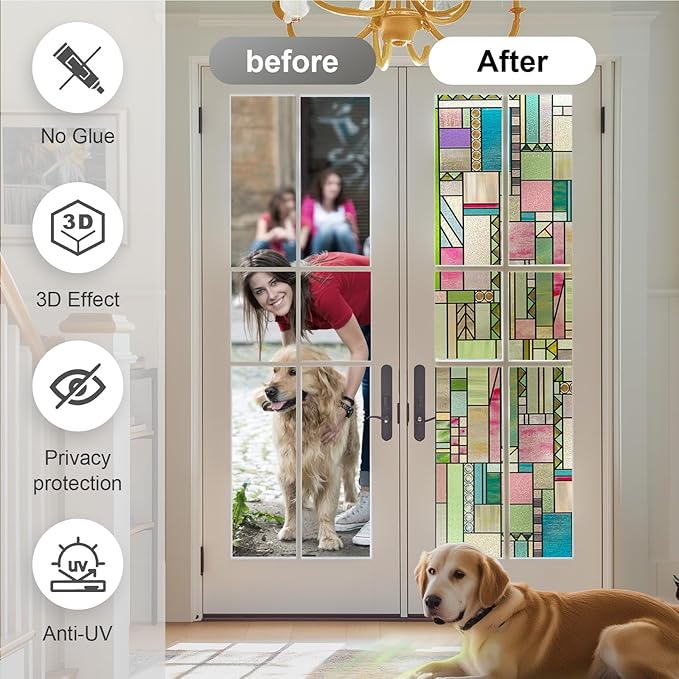 3D Stained Glass Window Privacy Film, Heat Control UV Blocking Static Cling - Image 4