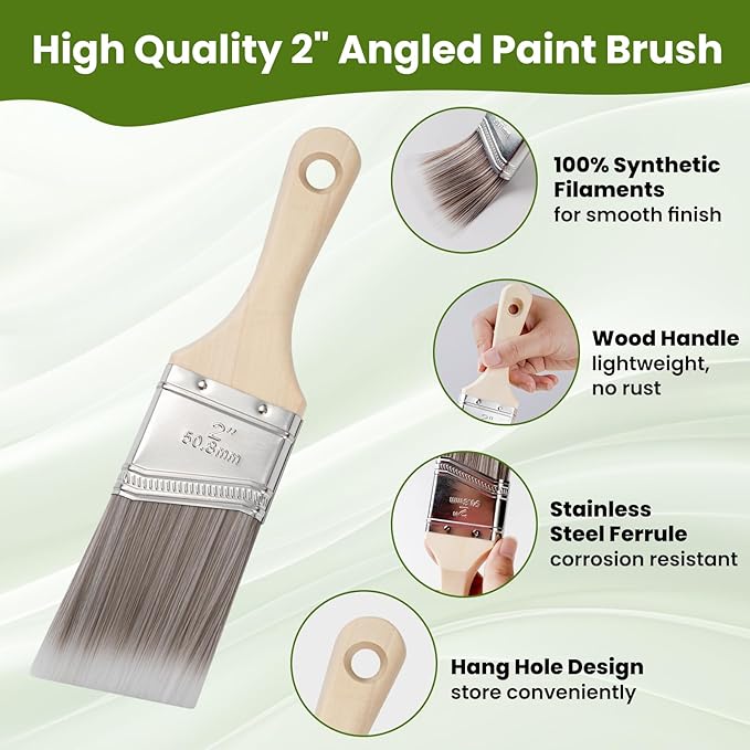 Paint Brushes, 2 Inch, 2 Pack, Angled Brushes - Image 2
