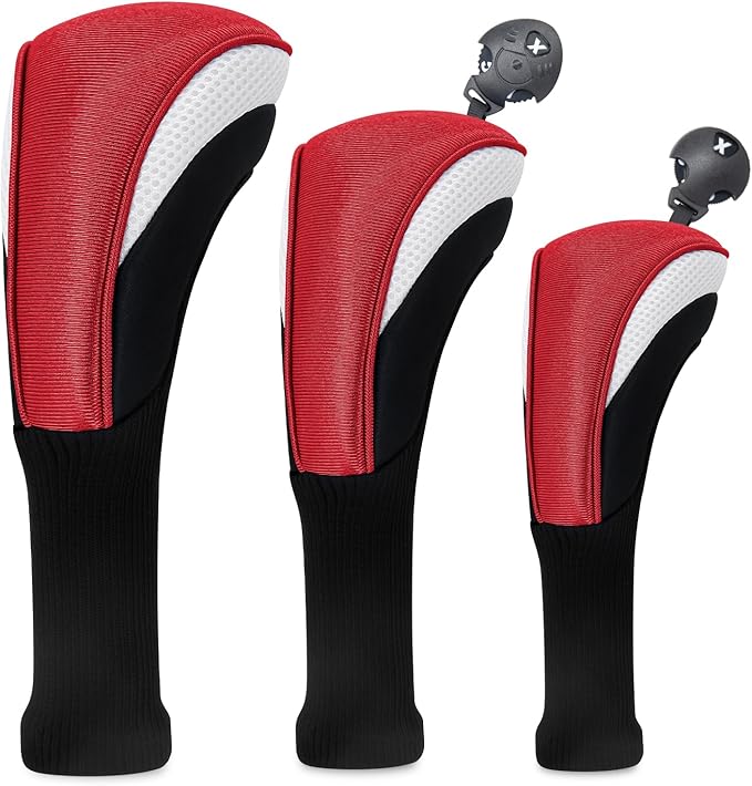 Golf Club Head Covers for Woods 3/4/5/6 Pieces Long Neck Mesh Sports Golf Club Headcovers Set with Interchangeable No. Tags 3 4 5 6 7 X Golf Accessories for Men Women
