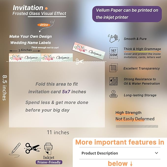 Thick Translucent Vellum Paper, Oplymio 42 Sheets 167GSM Printable Vellum Paper - Image 2