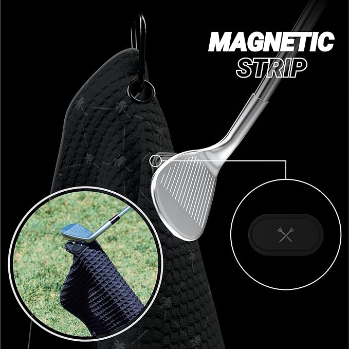 Blue Tees Golf Premium Magnetic Towel - Super Strong Magnet - Microfiber Waffle Design - Silicone Brush - Groove Cleaner - Bag Buckle - Standard & Caddy Sizes