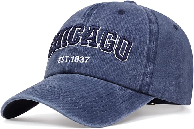 Chicago Hat for Men Women 3D Embroidery Vintage City Dad Hats Baseball Cap