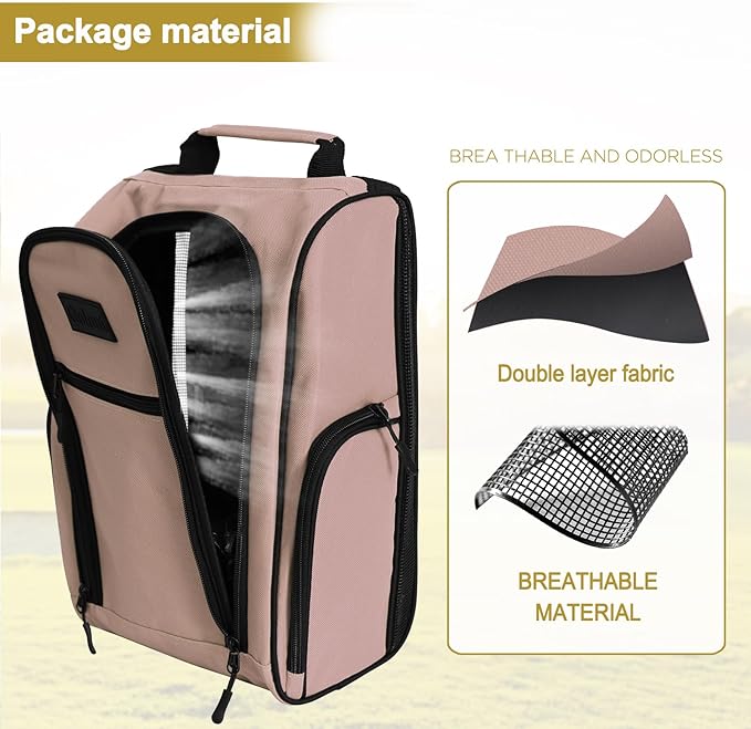 Goloni Golf Shoe Bag for Men Women, Ventilated Golf Shoe Bag with Side Pockets, Lightweight Portable Golf Shoe Carrier for Golf Shoes, Tees, Balls & Accessories,Light Pink