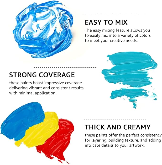 ABEIER Acrylic Paint Set, 56 Colors, Matte Finish, Waterproof, Rich Pigments - Image 3