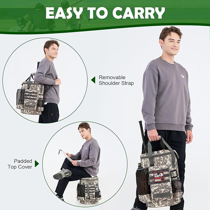 Baseball Bucket Bag Baseball Coaching Accessories Organizer Softball Bucket Bag with Anti-Slip Bottom & Multiple Pockets for Bat, Gloves, Scoreboards