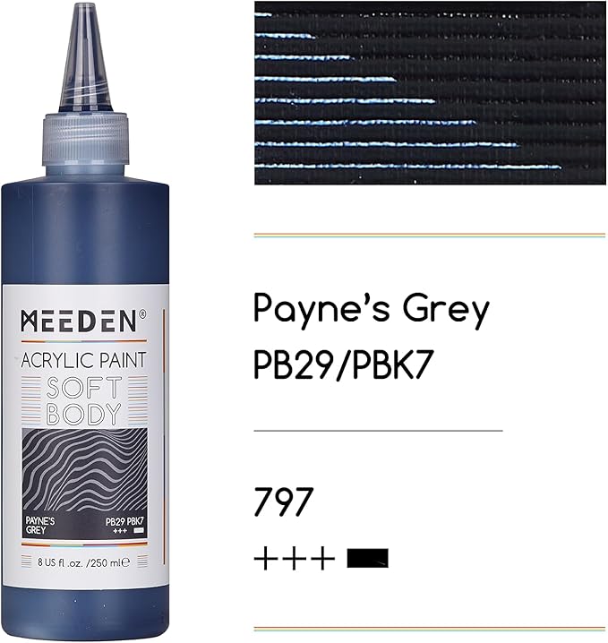 MEEDEN Soft Body Acrylic Paint: Payne's Grey Matte Finish - 250ml/8.45oz Bulk - Image 2