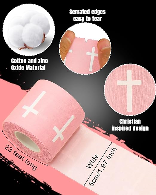 Yigney 2 Pcs Cross Tape Christian Athletic Tapes Religious Sport Soccer Wrist Tape Cross Pink Tapes for Soccer Football Baseball Gymnastics Boxing Christian Church Gifts Tennis 2IN X 23FT