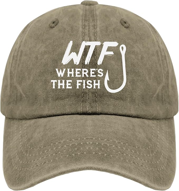 WTF Where's The Fish caps Funny Vintage Cotton Washed Baseball Caps Adjustable Low Profile Dad Hat