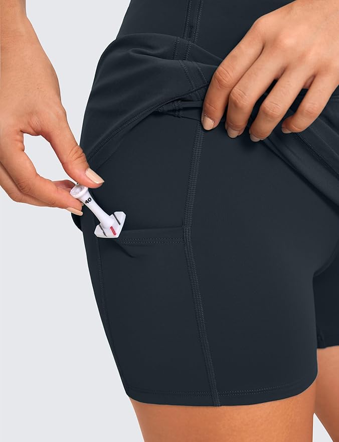 CRZ YOGA High Waisted A line Golf Skirts for Women - Mini Lined Tennis Casual Work Skorts with 3 Pockets