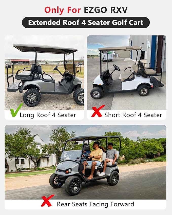 Golf Cart Enclosures 4 Passenger 80“ Extended Roof for Ezgo RXV,600D Clear Rain Cover Driving Enclosure 4 Seater,Full Roll Up 4 Sided Transparent Windows&Door Heavy Duty Zipper,Side Mirrors Openings