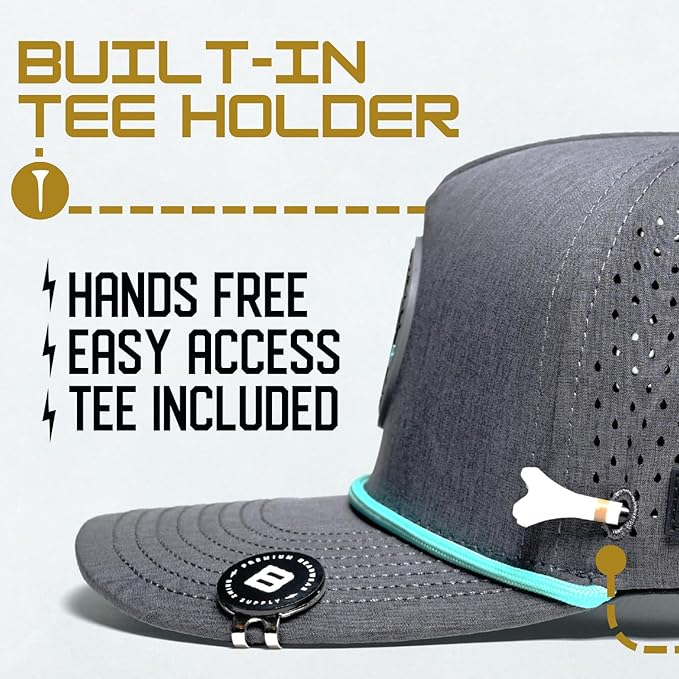 BRIMZ Golf Performance Hat - Tee Holder & Magnetic Ball Marker - Breathable, Sweat & Water Resistant Golfing Snapback Hat
