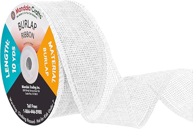 Mandala Crafts White Burlap Ribbon 1.5 Inches Wide Jute Ribbons by MandalaCrafts