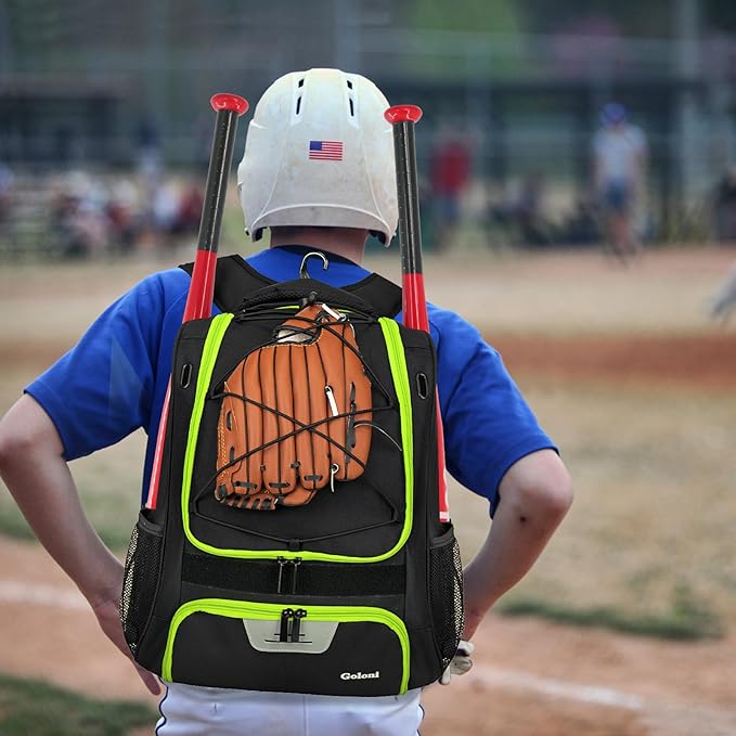 Goloni | Baseball Backpack,Baseball Bag for Adult,Softball Bat Bag with Shoes Compartment,Large Main Compartment for Helmet & accessories, Fence Hook