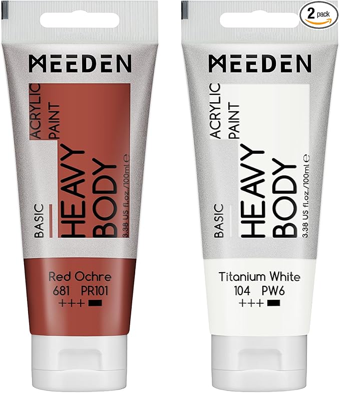 MEEDEN Acrylic Paint Red Ochre: Bundled - 100ml/3.38oz x 2 Bulk Heavy Body by MEEDEN