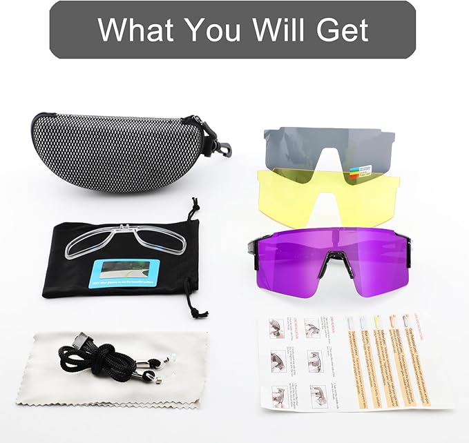 OULAIQI Cycling Sunglasses Polarized Sunglasses for Cycling Men Women with 1 Lens or 3 Interchangeable Lens Baseball Glasses