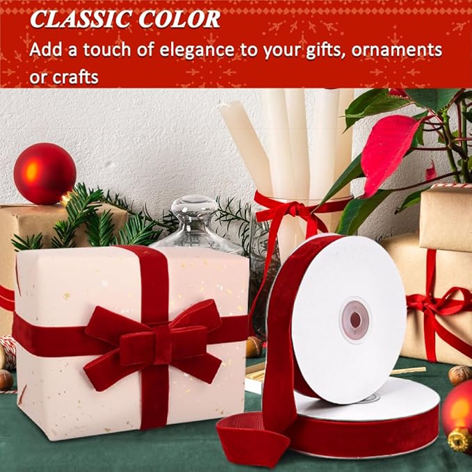 Red Velvet Ribbon, 1 Inch x 20 Yards Single Faced Red Ribbon - Image 7
