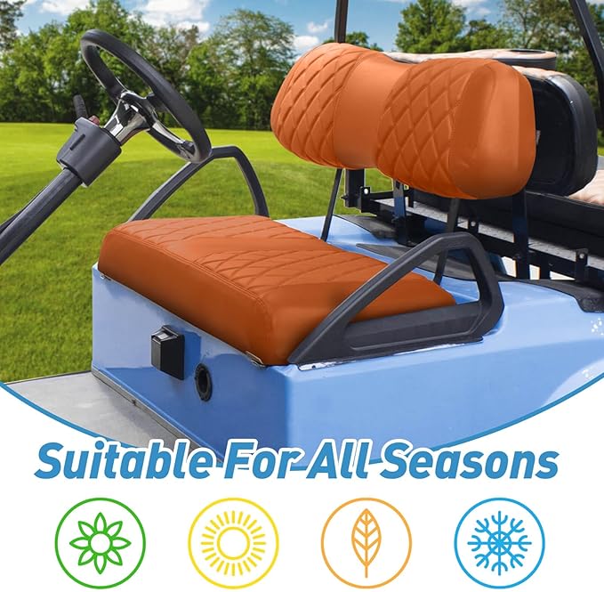 NOKINS Golf Cart Club Car DS 2000.5-Up Diamond Seat Covers Kit, Fits Club Car DS OEM Standard Front Seat Cushion, Golf Cart Vinyl Seat Cover, No Nails Required (All Brown)
