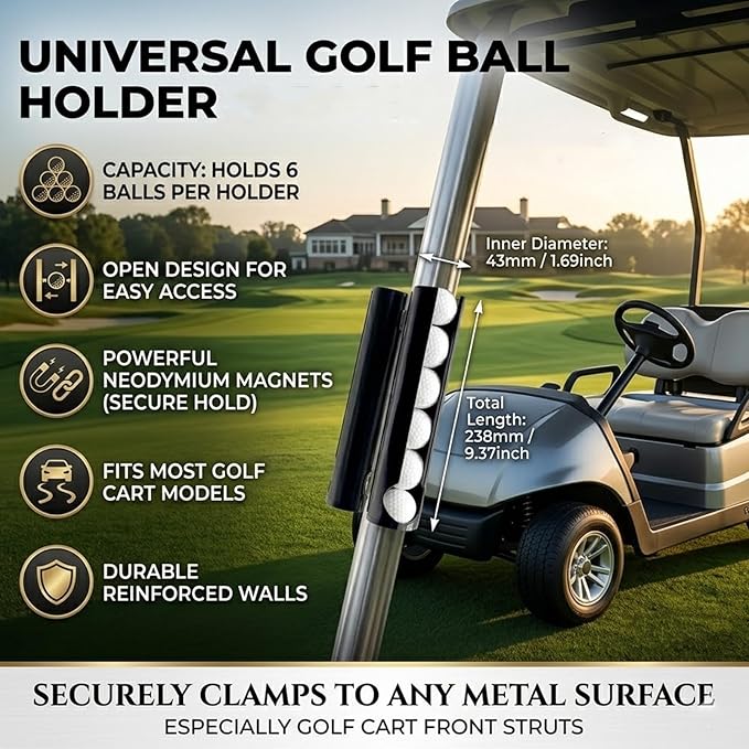 2 PACK Magnetic Golf Cart Ball Holder for Golf Cart Front Strut,3-in-1 Magnetic Golf Ball Holder and Dispense,Quick-Access Storage for Golf Balls,Tees,Heavy Duty Magnet Mount for Any Metal Surface