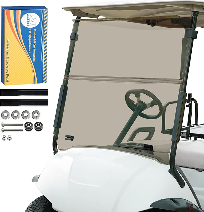Golf Cart 5MM Thicken Tinted Windshield for Yamaha G29/Drive 2007-2016, Acrylic Fold Down Windscreen, Anti-UV, Impact Resistant and Shatterproof