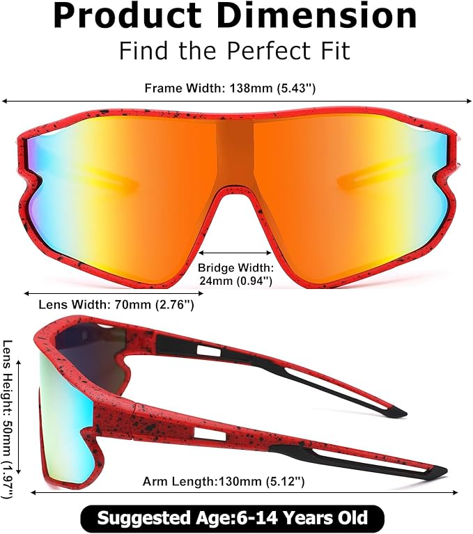 Kids Baseball Sunglasses - Youth Baseball Sunglasses for Boys Girls - Sports Softball Shades Age 6-14