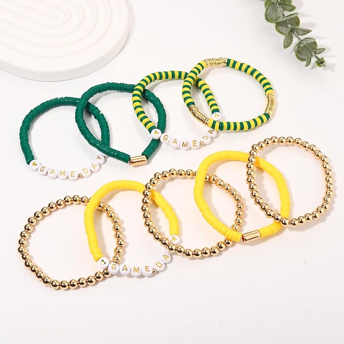 NLCAC 9 Pack Game Day Bracelets Stackable Heishi Beaded Stretchy Bracelet Preppy Jewelry Baseball Football Team Bracelets Sports Fan Accessories Gifts