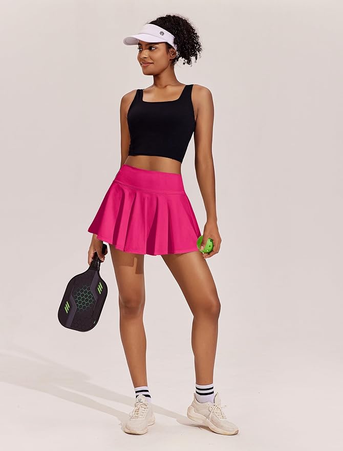 PINSPARK Womens Tennis Skirt Pleated Athletic Skirts with Pockets Shorts High Waisted Golf Skort for Workout Pickleball