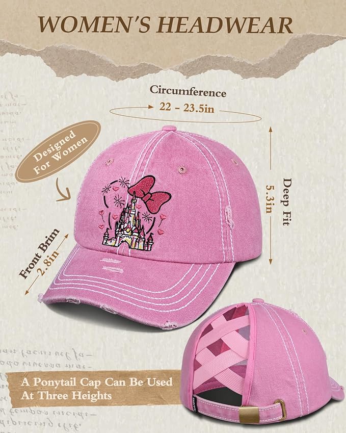 Flafens Women Pony Hats High Ponytail Baseball Caps - Cotton Vintage Washed Distressed Adjustable Criss Cross Trucker Hat