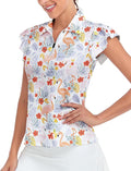 Soneven Womens Petal Sleeve Golf Shirts Moisture Wicking Lady Golf Apparel Print Tennis Sport T Shirt