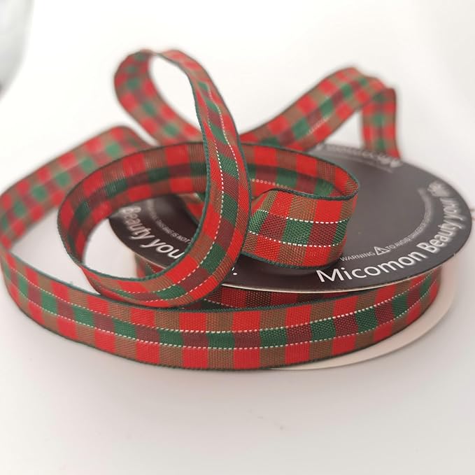 Micomon Christmas Ribbon Gingham Checkered Ribbon 25 Yards Plaid Ribbon - Image 6