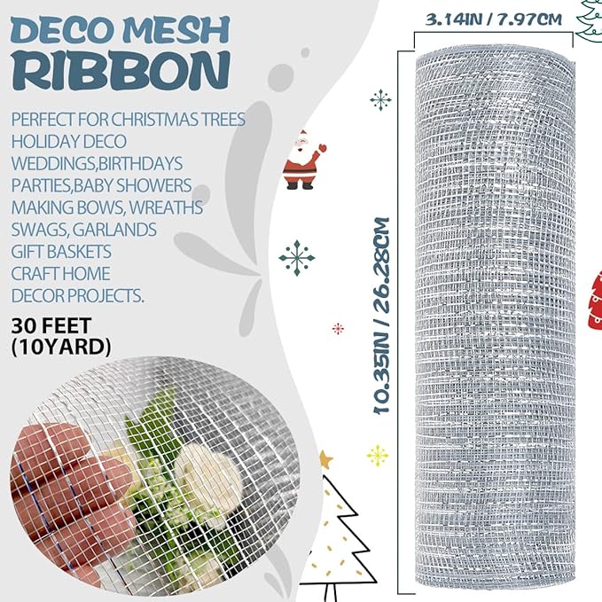 Anivia Deco Mesh Ribbon, 10inch x 30 Feet Each Roll Metallic Foil Mesh Ribbon - Image 2