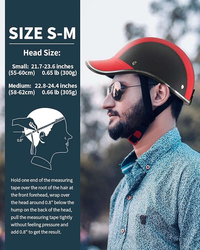 Adult Baseball Cap Helmet - Urban Style for Golf, Low Profile Urban Commute PU Retro Leather Hat for Men & Women