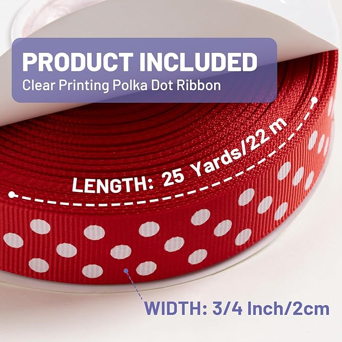 Polka Dot Grosgrain Ribbon 3/4 Inch, 25 Yards Spool Red and White Dot Craft - Image 2