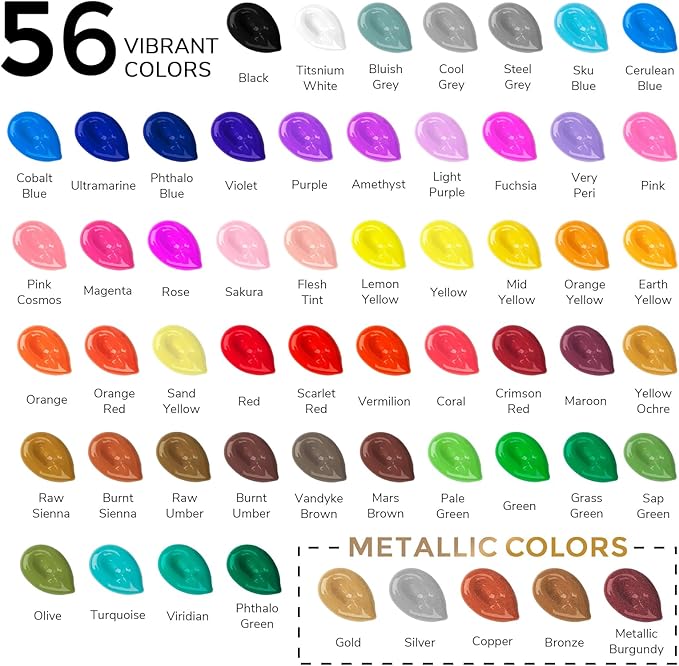 ABEIER Acrylic Paint Set, 56 Colors, Matte Finish, Waterproof, Rich Pigments - Image 2