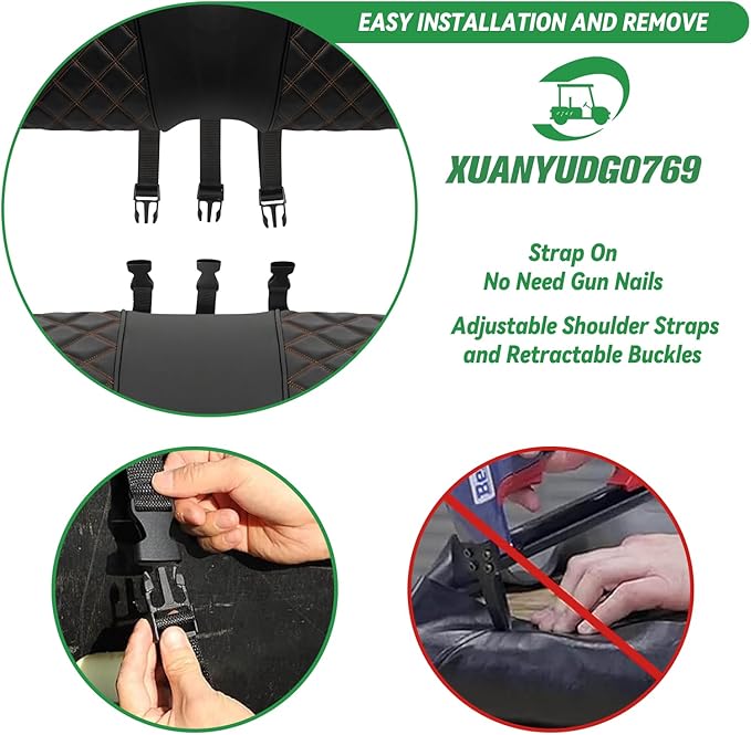 XUANYUDG0769 Golf Cart Front and Rear Seat Covers for EZGO TXT 1994-2013 OEM Ordinary Front Seat and Aftermarket Common Rear Seat Kits, No Stapler Vinyl Leather Diamond EZGO TXT Seat Covers