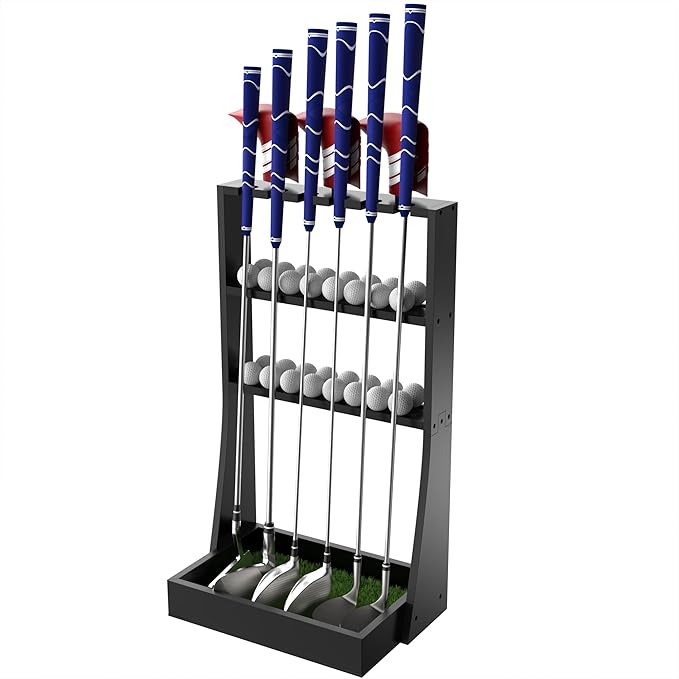 Golf Putter Stand, Golf Club Holder for 36 Balls Tray Storage & 6 Clubs & 3 Head Covers, Display Rack Organizer for Home Indoor Outdoor Office