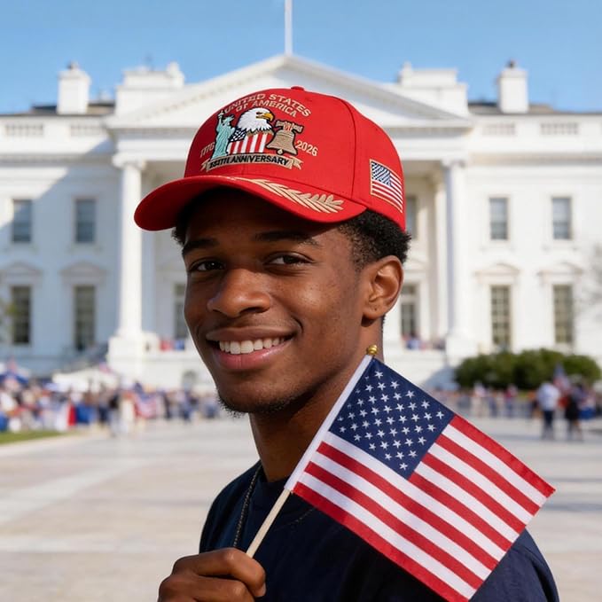 2 Pack 250 Anniversary USA Hat Embroidered Eagle & Liberty，Adjustable Patriotic American Flag Baseball Caps for Men Women