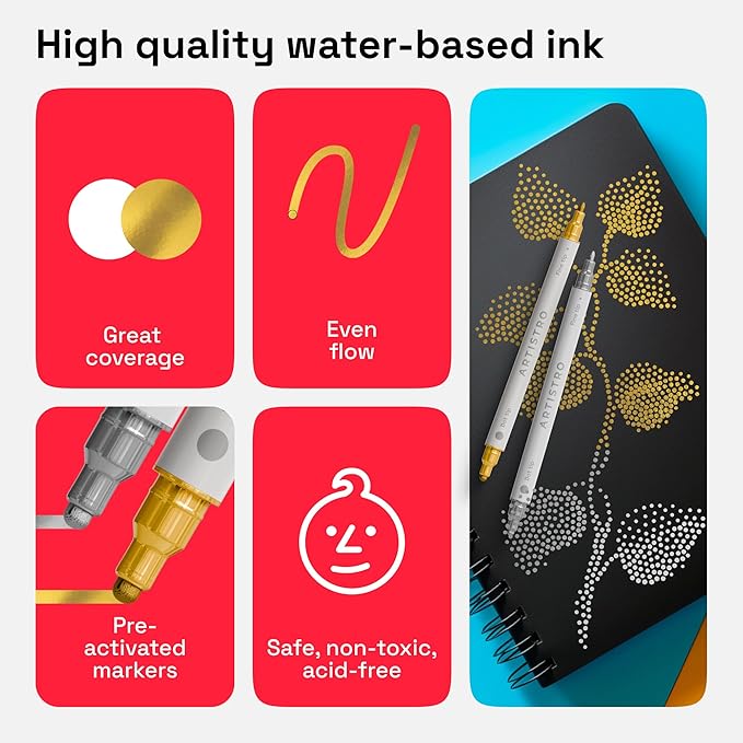 ARTISTRO 2 Gold&Silver Dual-Tip Acrylic Paint Pens - Image 5