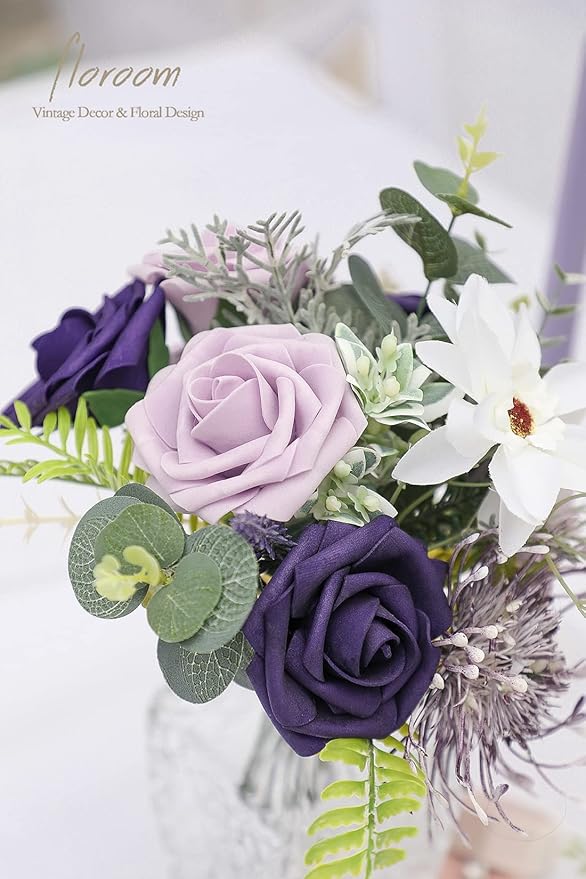 Floroom Artificial Flowers 25pcs Real Looking Lilac & Purple Foam Fake Roses - Image 5