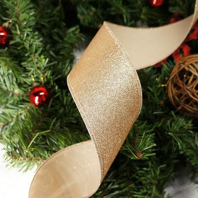 CT CRAFT LLC Glitter Wired Ribbon 2.5" x 10 Yards Gold - Image 6