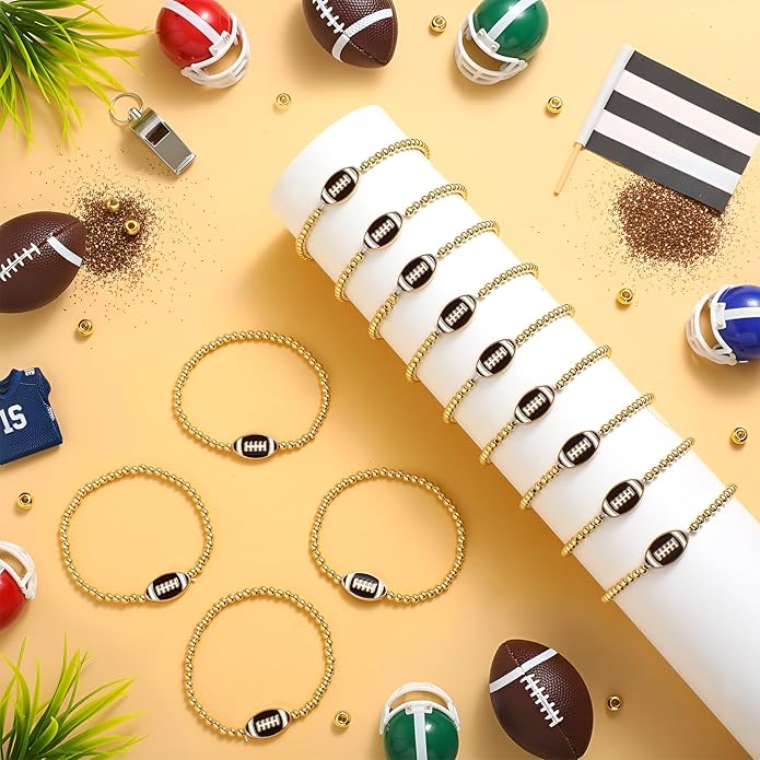 Tondiamo 24 Pcs Cheer Baseball Softball Soccer Basketball Football Tennis Bracelets Gifts Bulk Beaded Stretch Bracelets Charm Gifts Sport Jewelry Party Favors Supplies